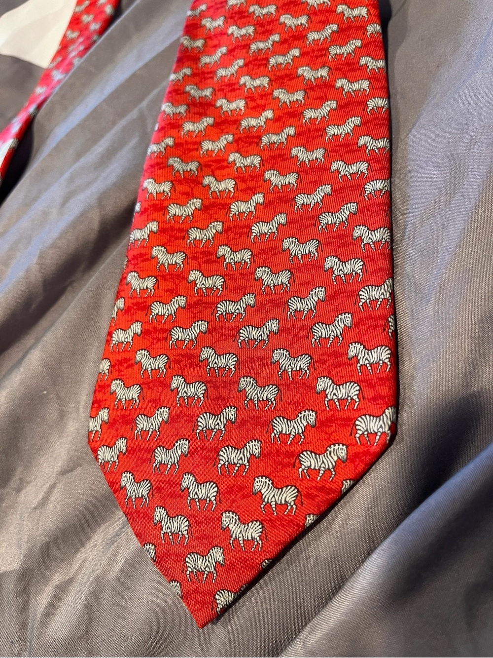 Hermes Red Tie with Mini Zebra Motif